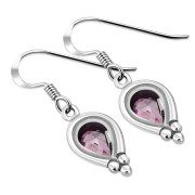 Rose Pink CZ Pear Shaped Ethnic Style Drop Hook Earrings, e177